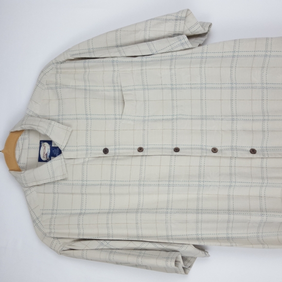 COPY - Porcini Silk Cream blue plaid Collared Short Sleeve Men’s Shirt - Picture 4 of 9